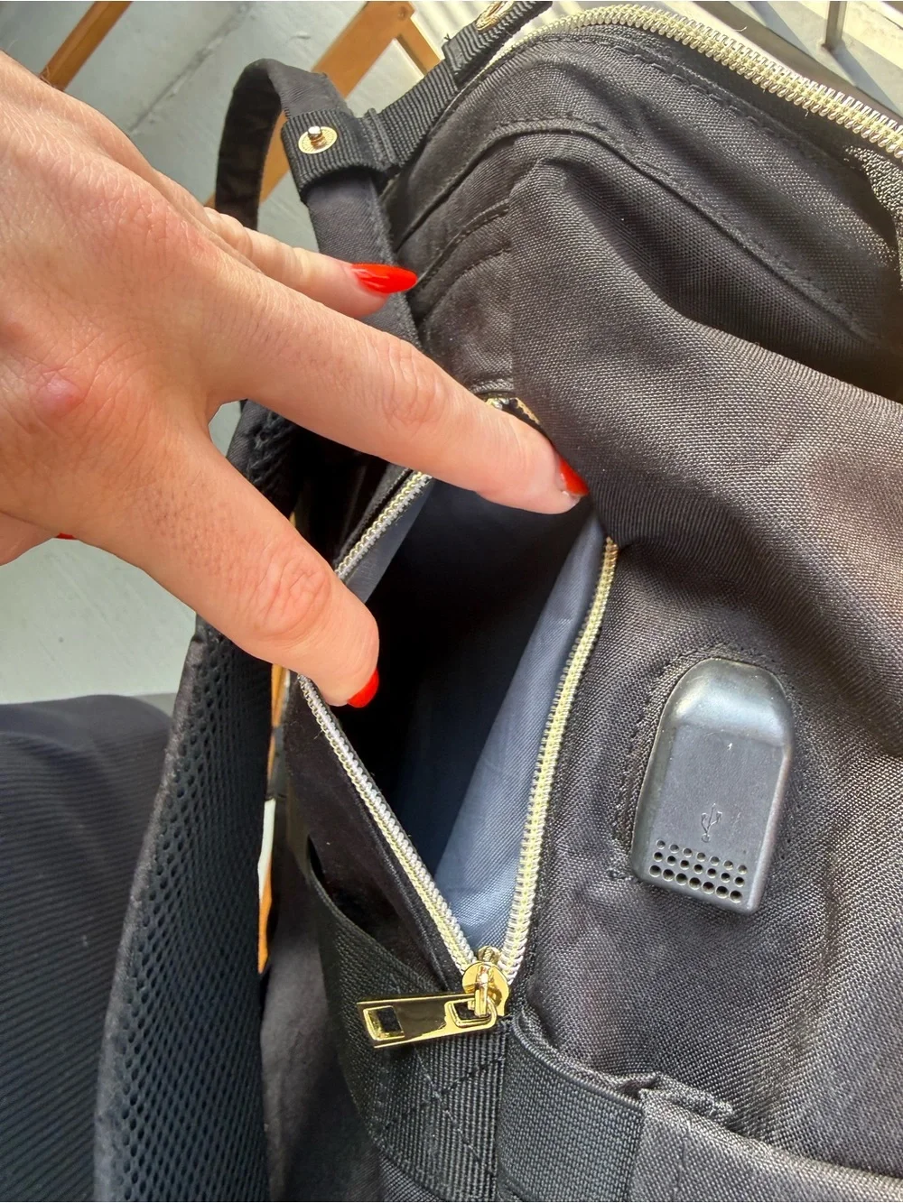 Black Backpack with handles and charger port